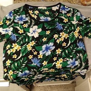 See-Thru Floral Print Split Sides Tee